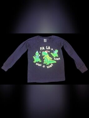 #KCB74 Place Navy Blue Long-Sleeve Holiday Dinosaur 'Fa La Rawr' Tee